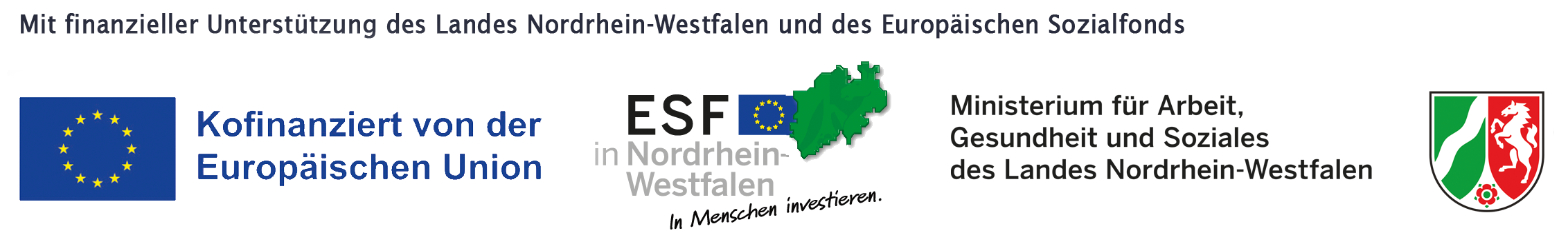 Drei Förderlogos von EU, ESF und dem Land NRW